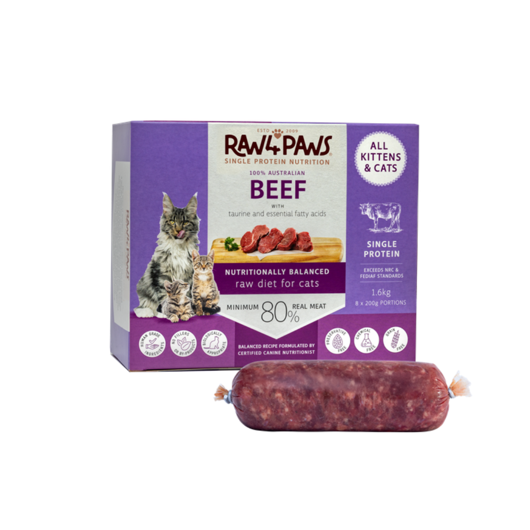 Raw 4 Paws Single Protein Beef for Cats Protein 8 x 200g Portions